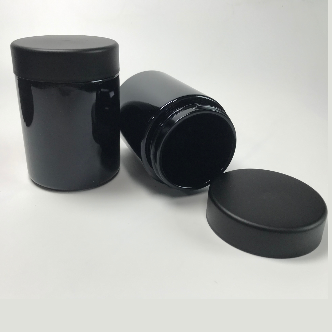 4oz Black Opaque Glass Jar with Child Resistant Cap