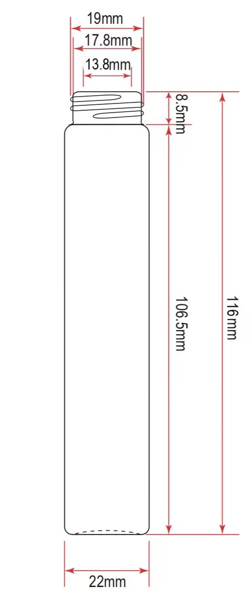 22x116mm Clear Glass Tube with Metal Cap (300/case)