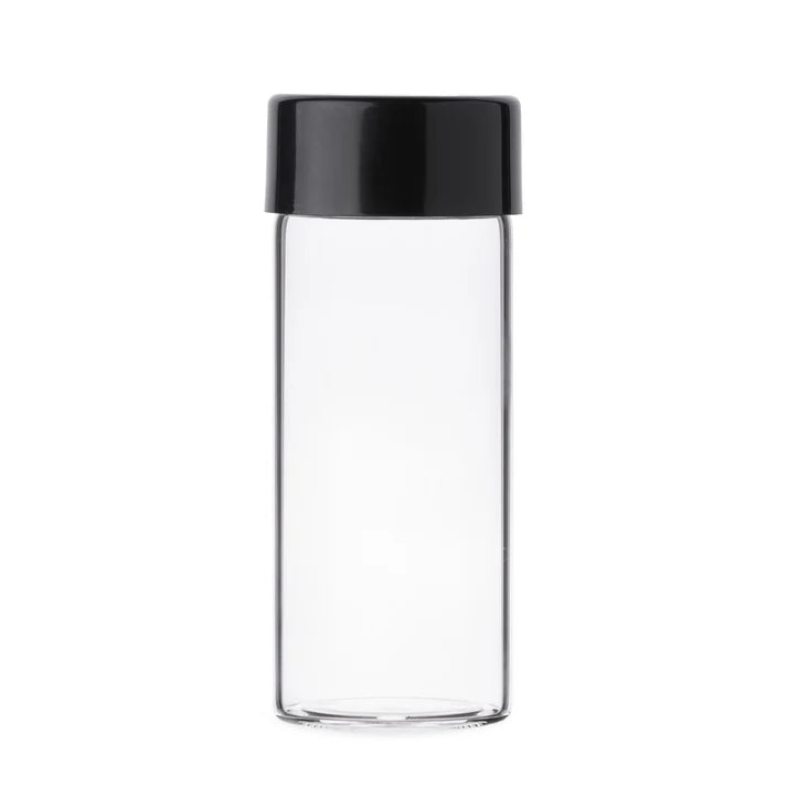 37x90mm clear glass pre-roll tube with 32-415 black metal cap for cannabis packaging