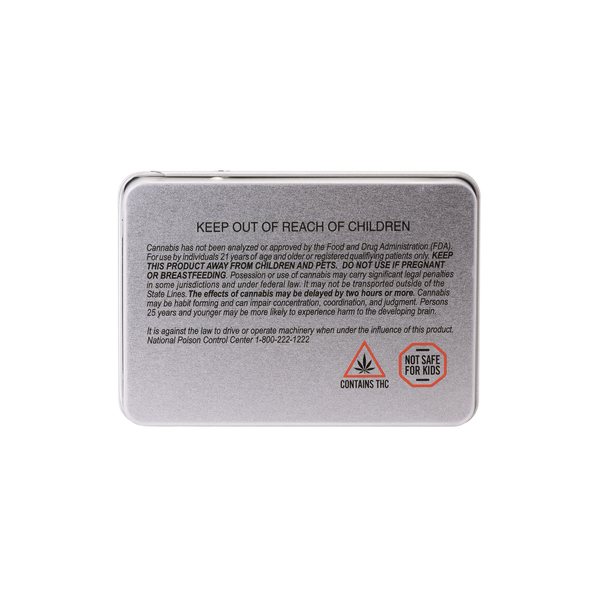 112mm Silver Slide Tin – Child-Resistant Pre-Roll Box (with Warning Label)