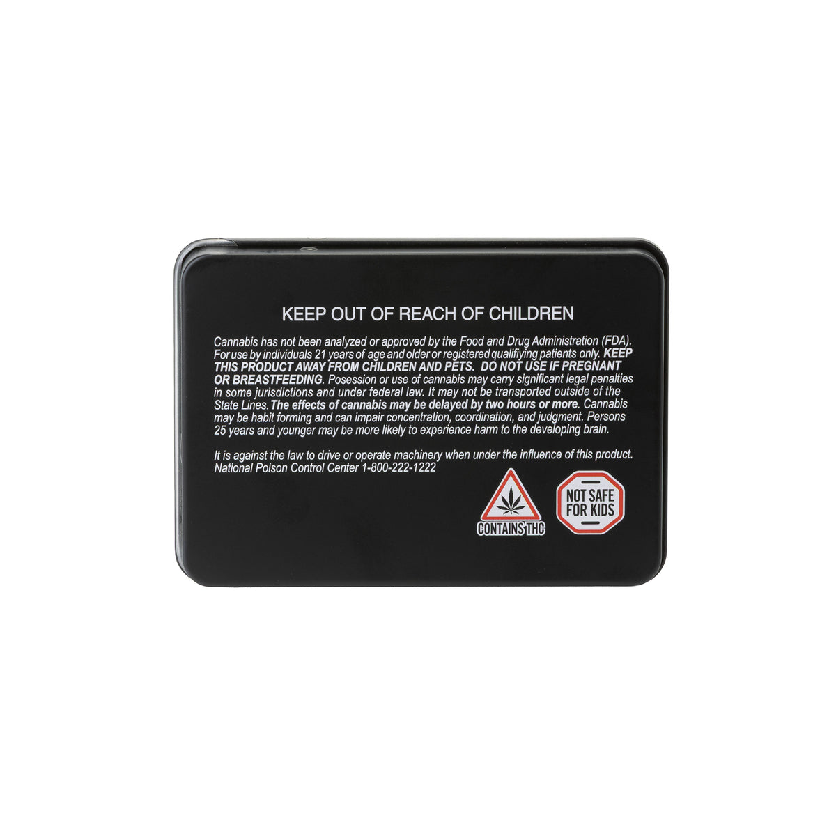 112mm Black Slide Tin – Child-Resistant Pre-Roll Box (with Warning Label)