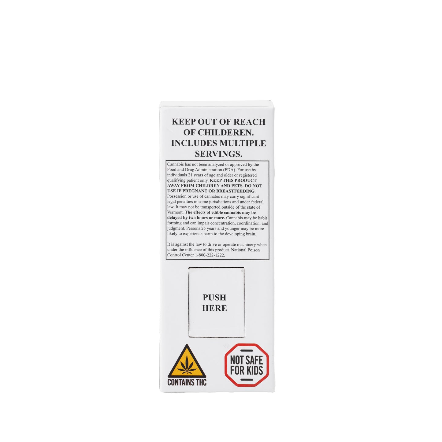 Push-Back Child-Resistant Vape Cartridge Box (with VT Warning Label)