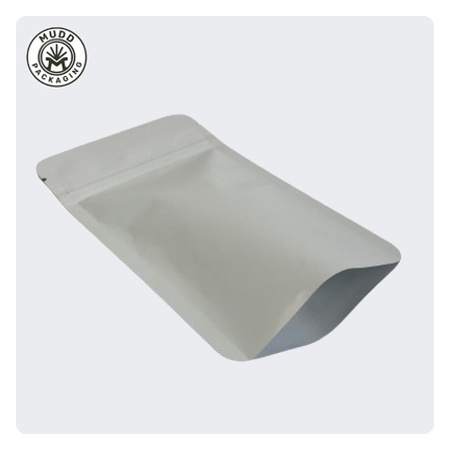 1/4oz Compostable Matte Light Grey PCR Mylar Flat Bags with Tear Notch