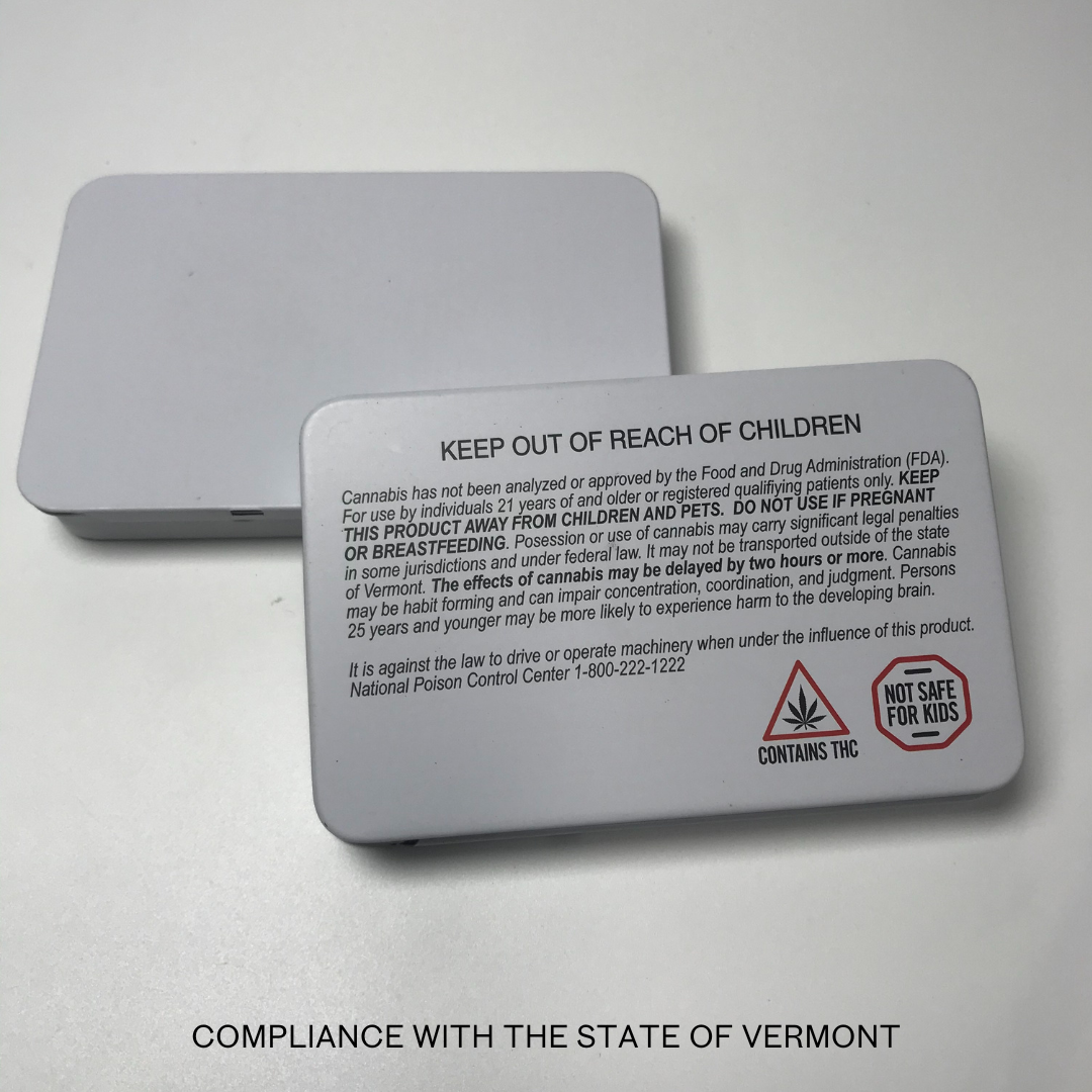 White Metal Slide Pre-Roll Tin Box – Child-Resistant, 5 Dividers & Warning Label