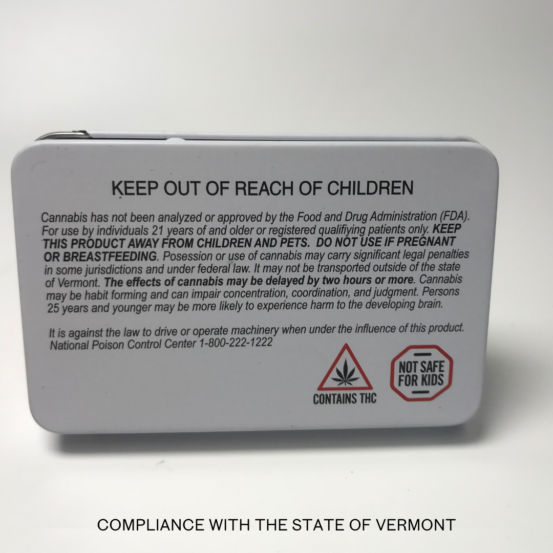White Metal Slide Pre-Roll Tin Box – Child-Resistant, 5 Dividers & Warning Label