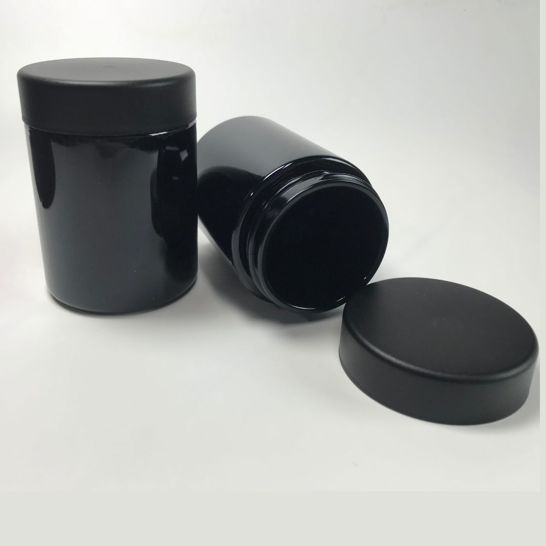 Straight Sided Black opaque Glass Jars 4oz