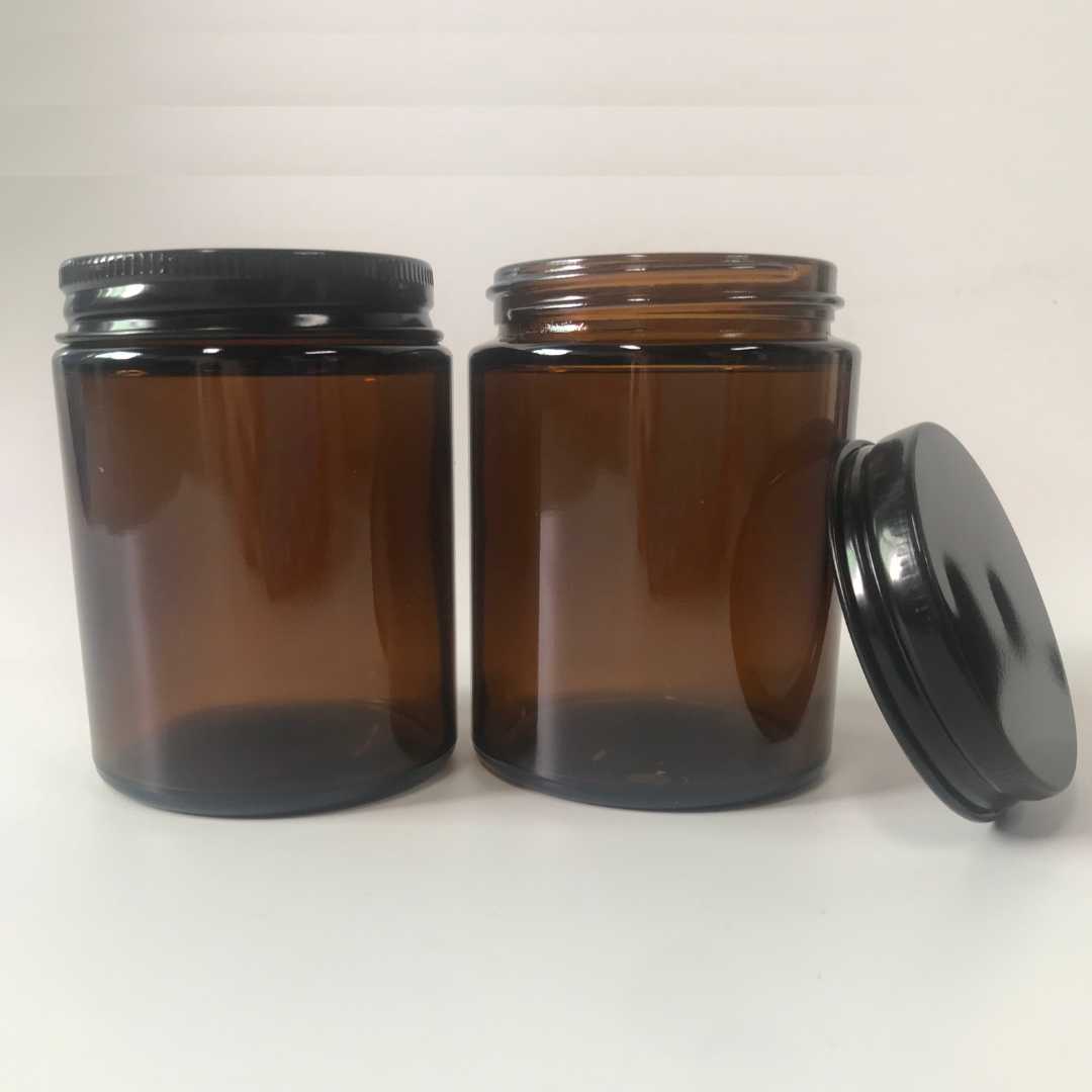 6oz Straight Sided Dark Brown Glass Jars With Black Caps