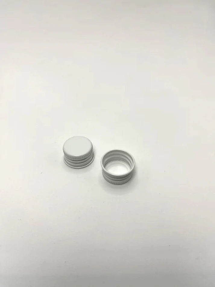 White 20-415 aluminum metal cap with PE insert for cannabis packaging tubes