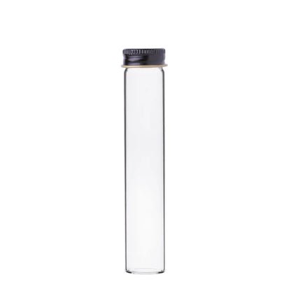 22-415 clear glass pre-roll tube with black metal screw cap for single pre-roll packaging
