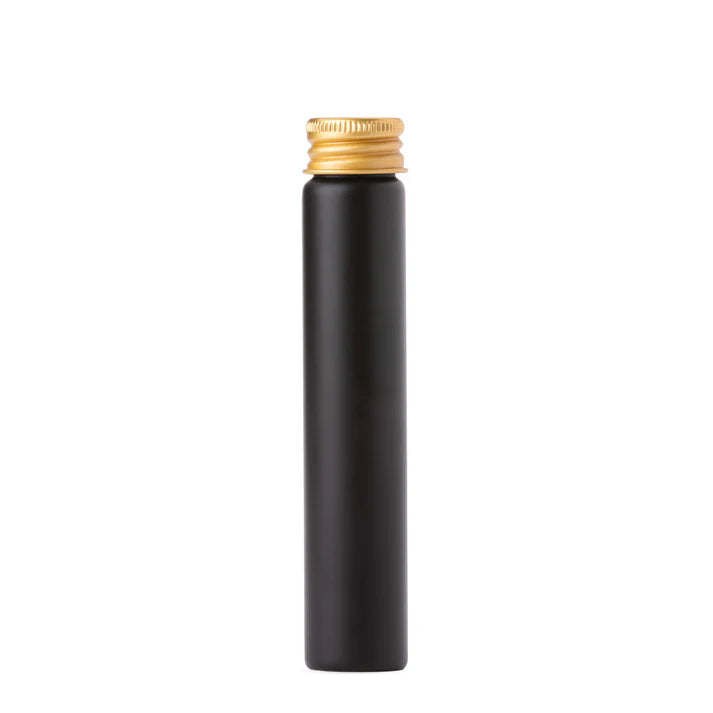 22x116mm black glass pre-roll tube with gold metal cap