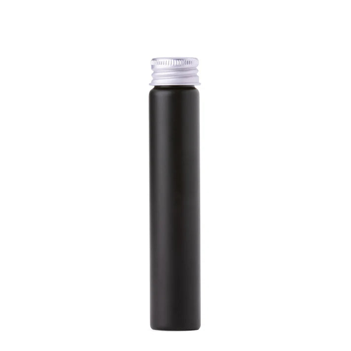 22x116mm black glass pre-roll tube with silver metal cap