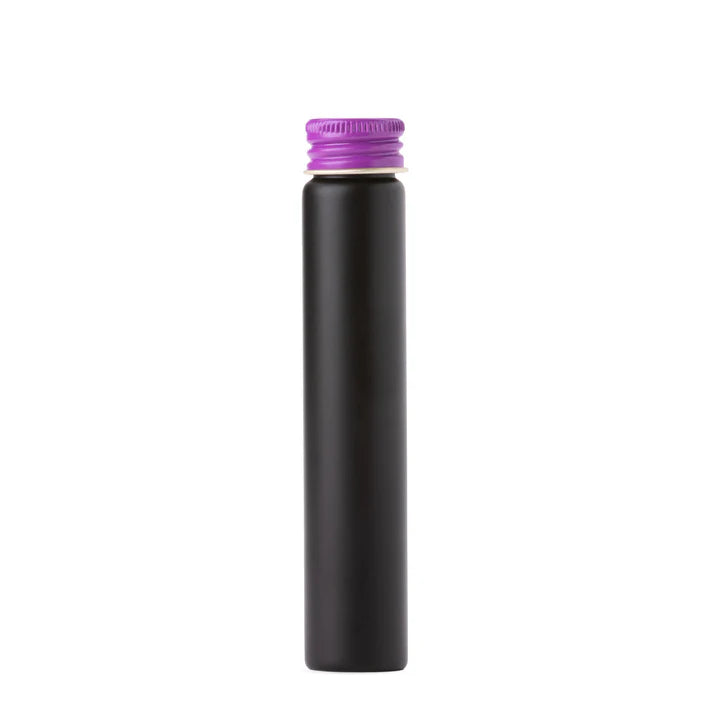 Matte black glass pre-roll tube with purple threaded lid