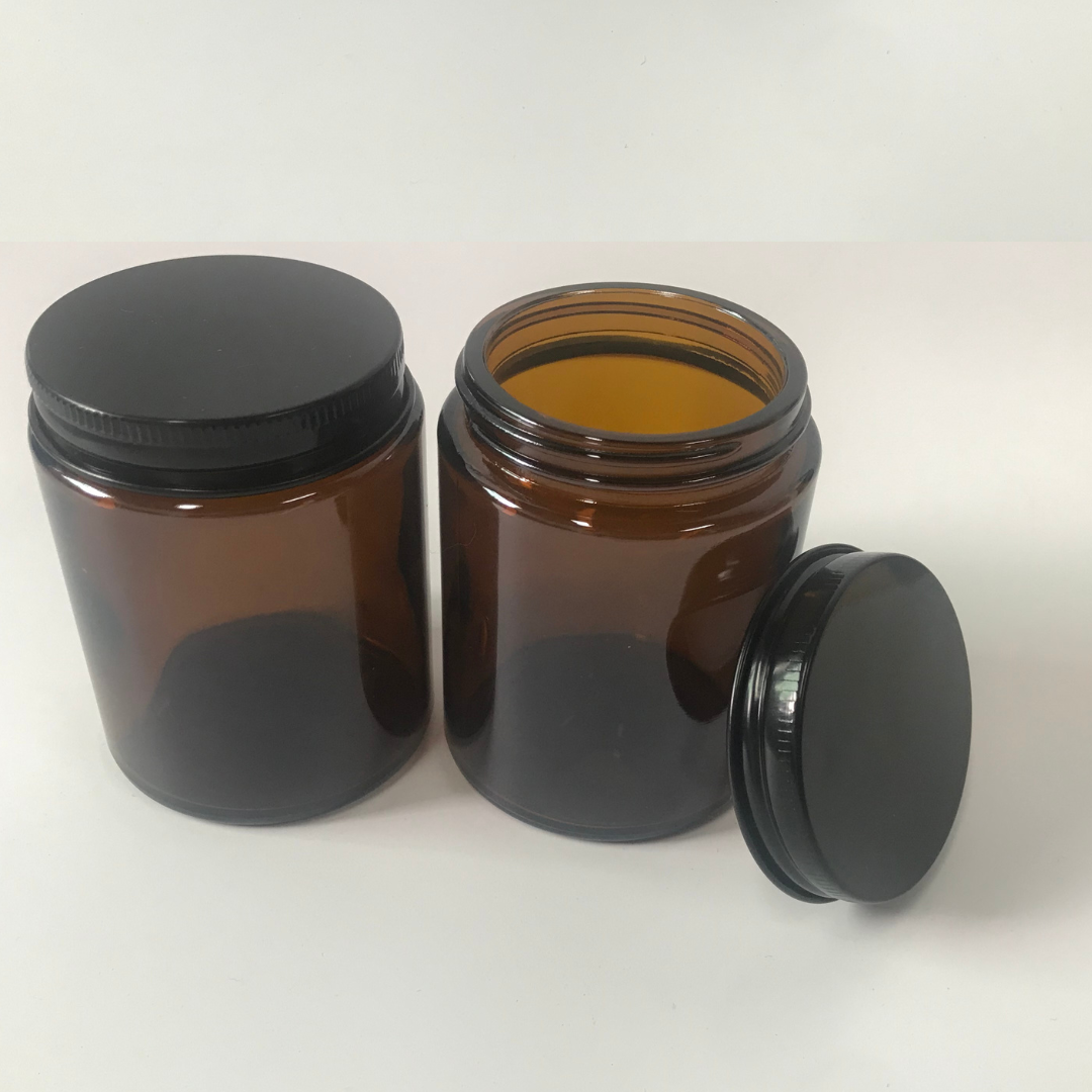 6oz Straight Sided Dark Brown Glass Jars With Black Caps