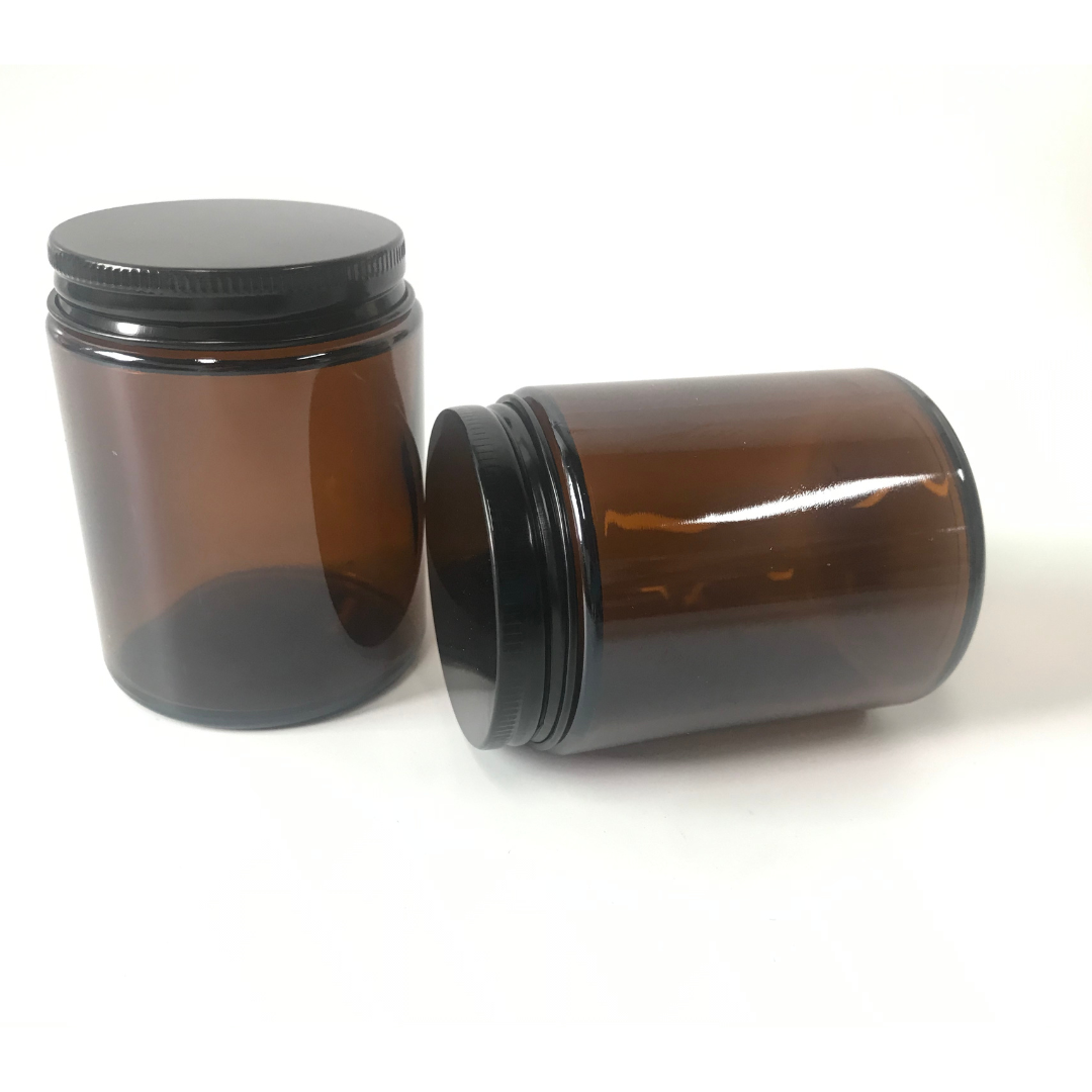 6oz Straight Sided Dark Brown Glass Jars With Black Caps