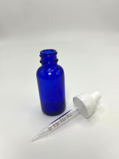 1 oz Cobalt Blue Boston Round Bottle with Graduated CR Glass Dropper