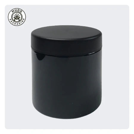4oz black opaque glass jar with 50-400 child-resistant cap for cannabis packaging