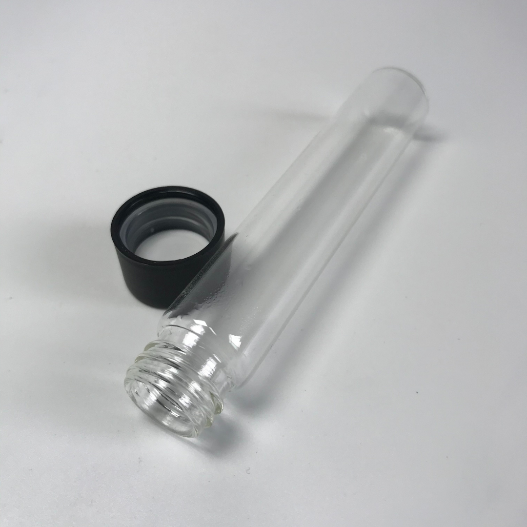 22*116mm Clear Glass Tubes with Black Child Resistant Cap