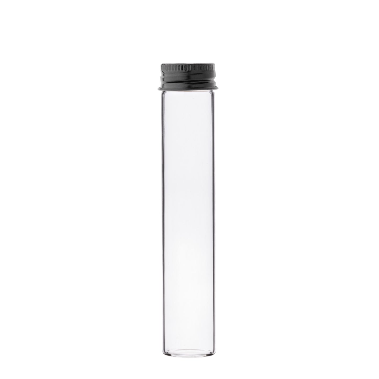 22x116mm Clear Wide Mouth Glass Tube with Black Metal Cap (300/case)