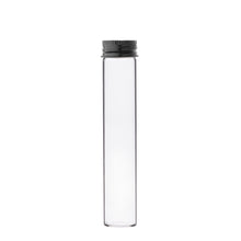 22x116mm Clear Wide Mouth Glass Tube with Black Metal Cap (300/case)