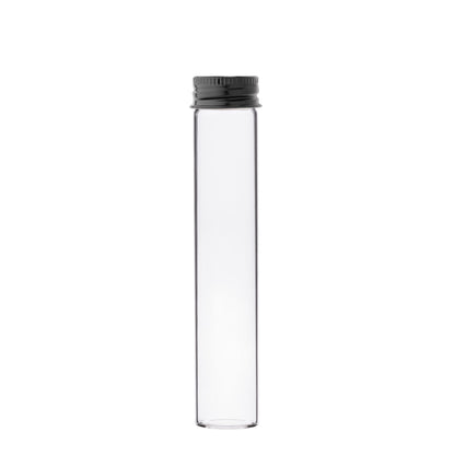 22x116mm Clear Wide Mouth Glass Tube with Black Metal Cap (300/case)