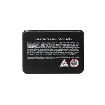 112mm Black Slide Tin – Child-Resistant Pre-Roll Box (with Warning Label)