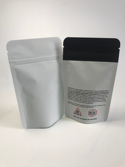 1/4oz Compostable Matte Light Grey PCR Mylar Flat Bags with Tear Notch