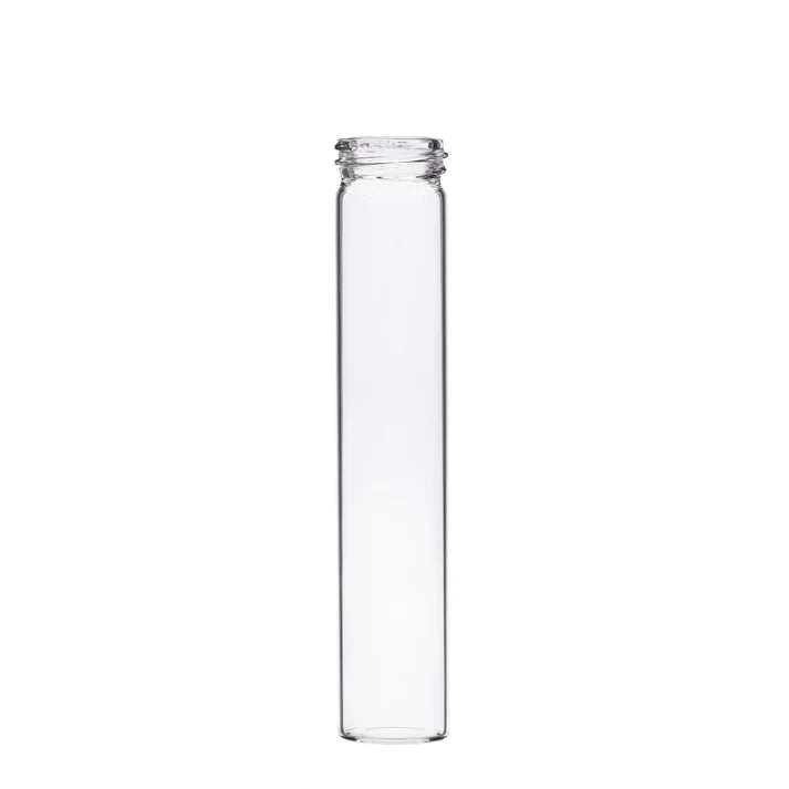 Airtight clear glass pre-roll tube with black metal cap for premium cannabis packaging