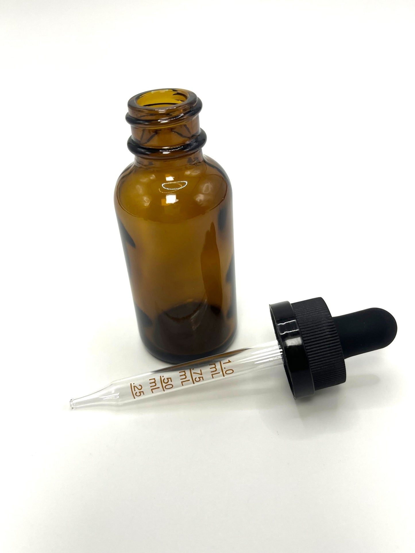 1 oz Amber Boston Round Bottle with Graduated CR Glass Dropper