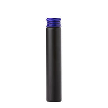 Matte black pre-roll tube with blue 20-415 metal cap for cannabis packaging
