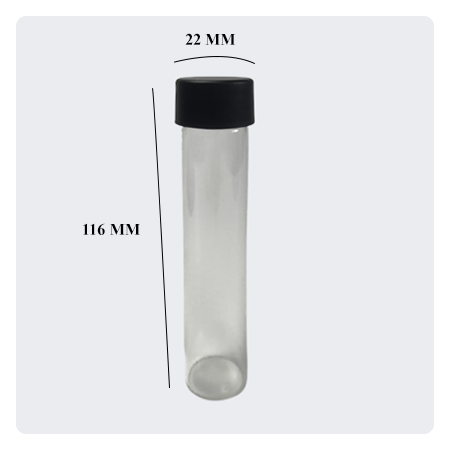 22*116mm Clear Glass Tubes with Black Child Resistant Cap