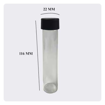 22*116mm Clear Glass Tubes with Black Child Resistant Cap