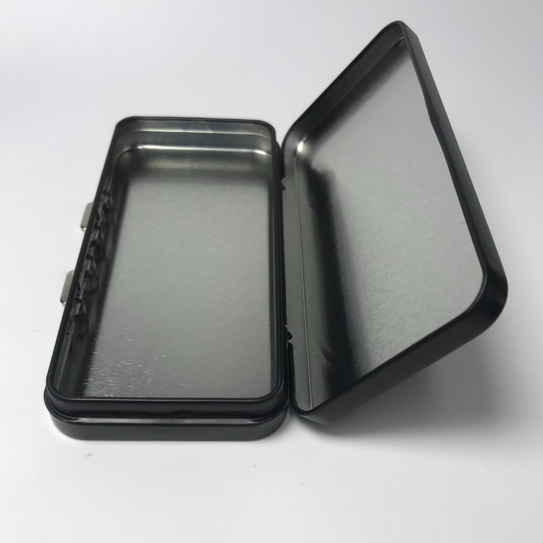 Versatile Black Hinged-Lid Tin Box for Edibles & Joints - 120mm x 58mm - Black Tin