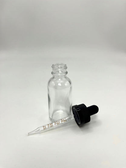 1 oz Clear Boston Round Bottle with Graduated CR Glass Dropper