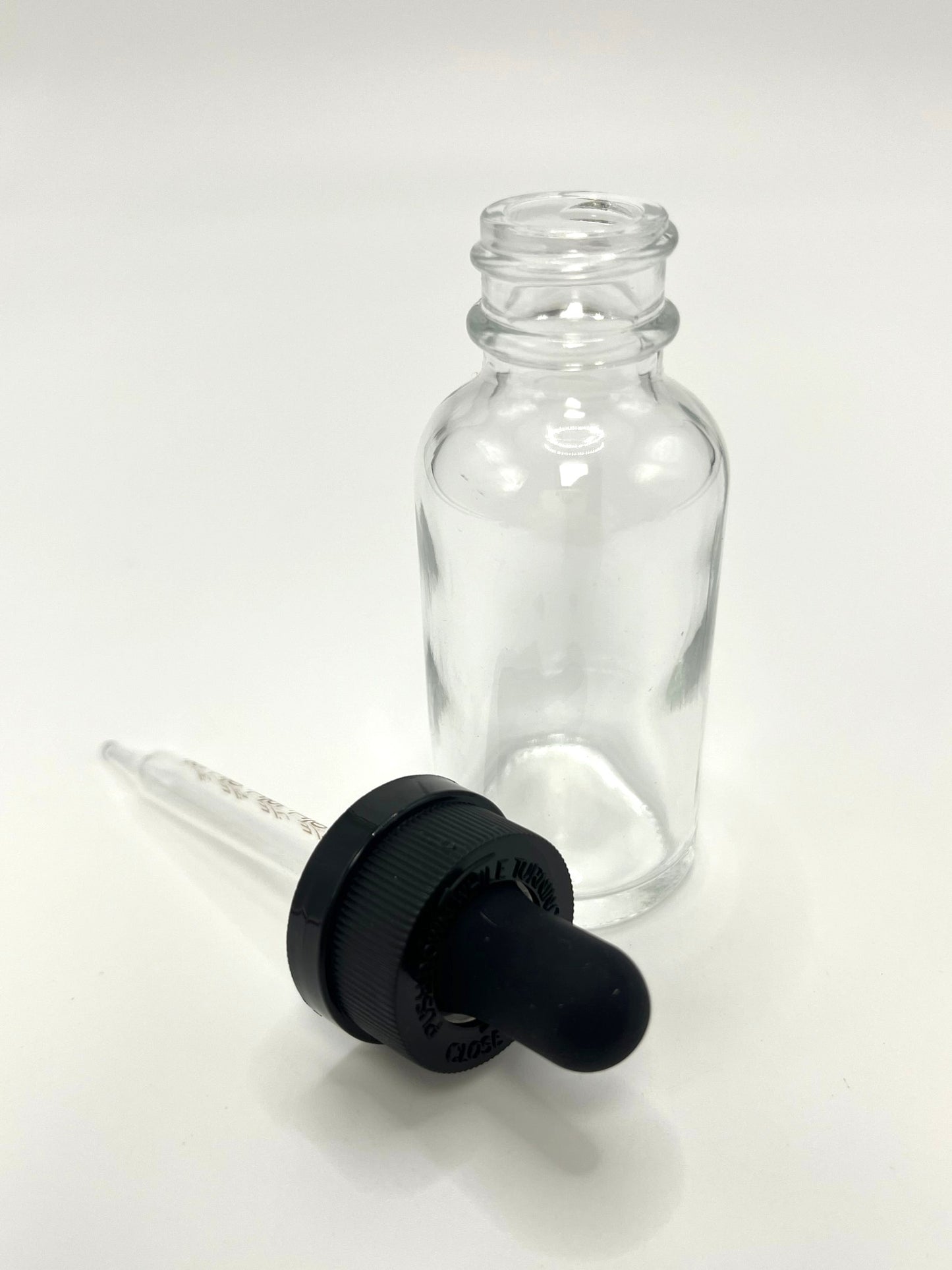 1 oz Clear Boston Round Bottle with Graduated CR Glass Dropper