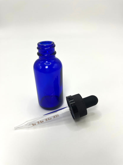1 oz Cobalt Blue Boston Round Bottle with Graduated CR Glass Dropper
