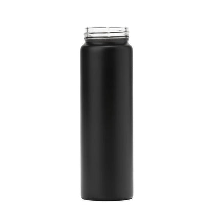 Matte black glass pre-roll tube with 32-415 cap for premium cannabis packaging