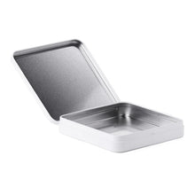 Matte white square tin box for cannabis edibles and concentrate packaging