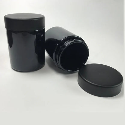 Premium black opaque glass jar with sleek straight-sided design for retail display