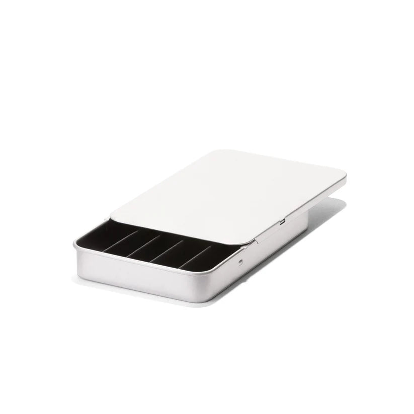 Silver child-resistant slide tin box for secure pre-roll packaging