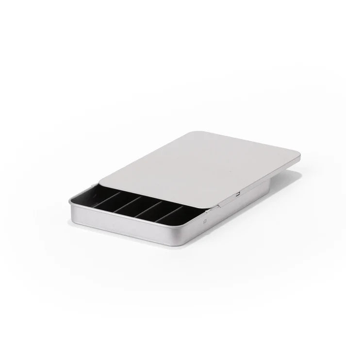 Silver child-resistant slider tin for secure cannabis pre-roll packaging