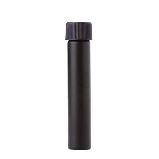 Smell-proof matte black glass pre-roll tube with child-resistant cap for secure packaging