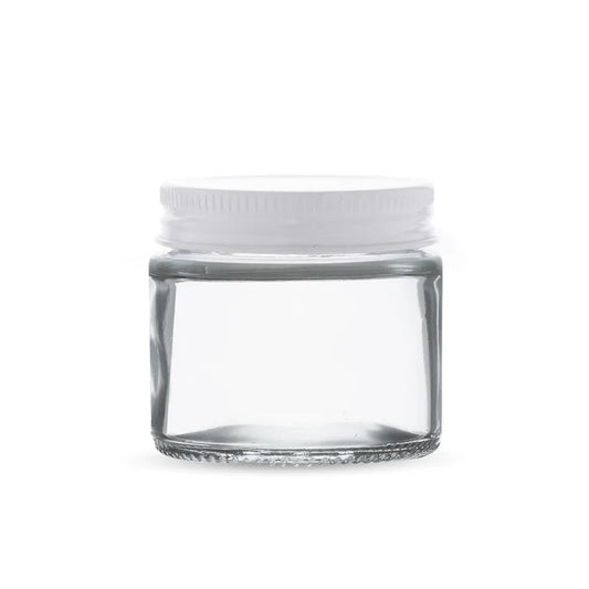 Sustainable 3oz straight-sided clear glass jar for cannabis flower and edibles