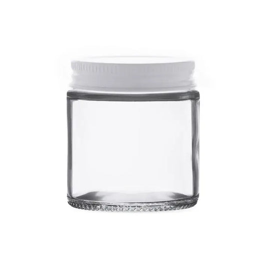 Sustainable 4oz straight-sided clear glass jar for cannabis flower and edibles
