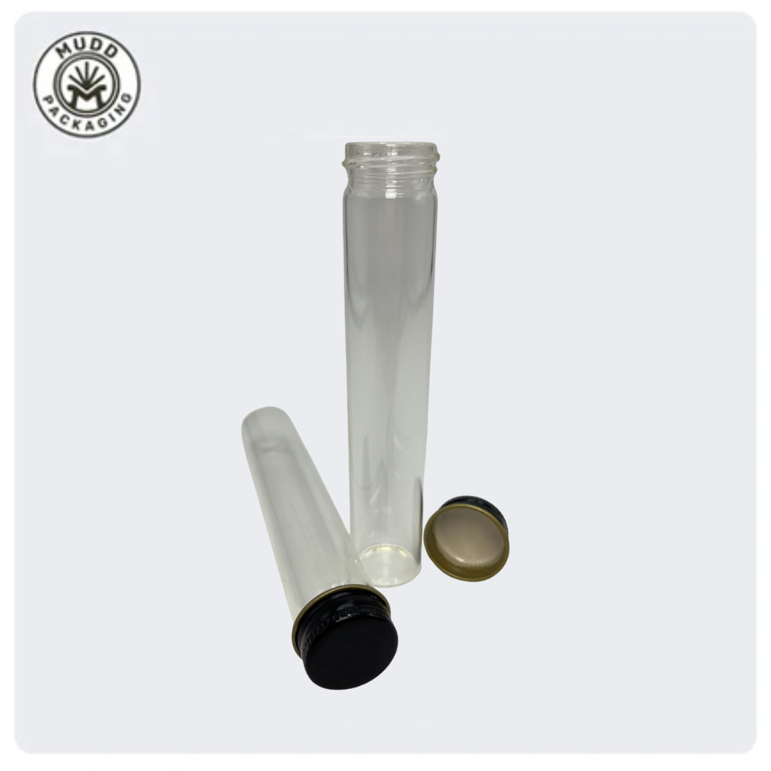 22x116mm Clear Wide Mouth Glass Tube with Black Metal Cap (300/case)