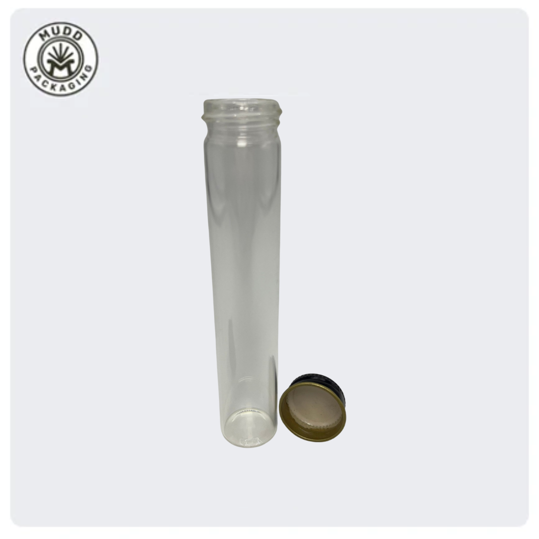 22x116mm Clear Wide Mouth Glass Tube with Black Metal Cap (300/case)