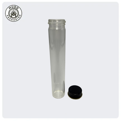 22x116mm Clear Wide Mouth Glass Tube with Black Metal Cap (300/case)