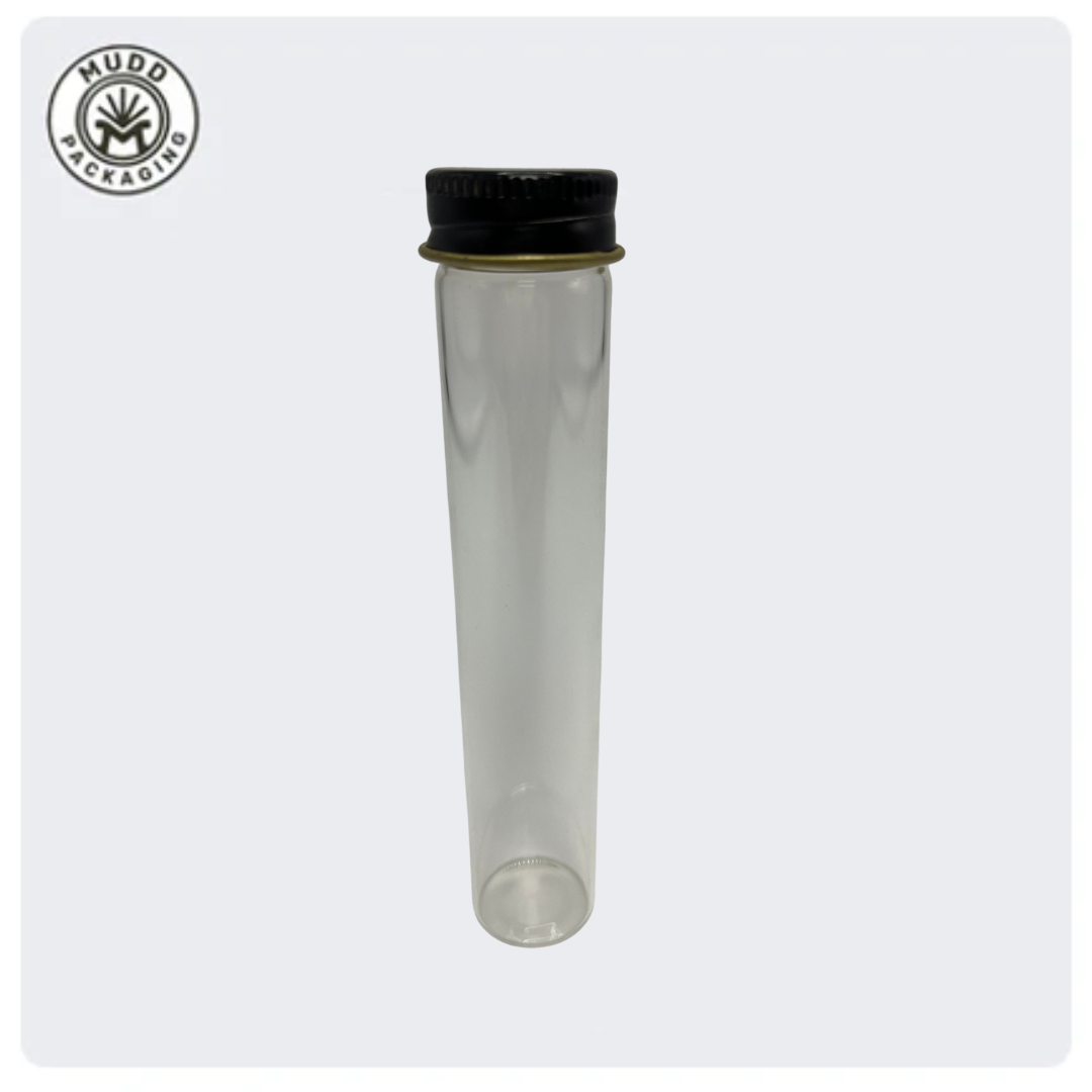 22x116mm Clear Wide Mouth Glass Tube with Black Metal Cap (300/case)