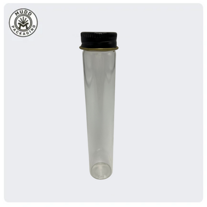 22x116mm Clear Wide Mouth Glass Tube with Black Metal Cap (300/case)