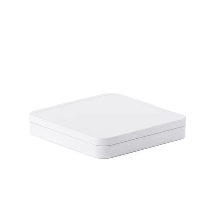 White square child-resistant tin box with certified CR locking mechanism for cannabis packaging