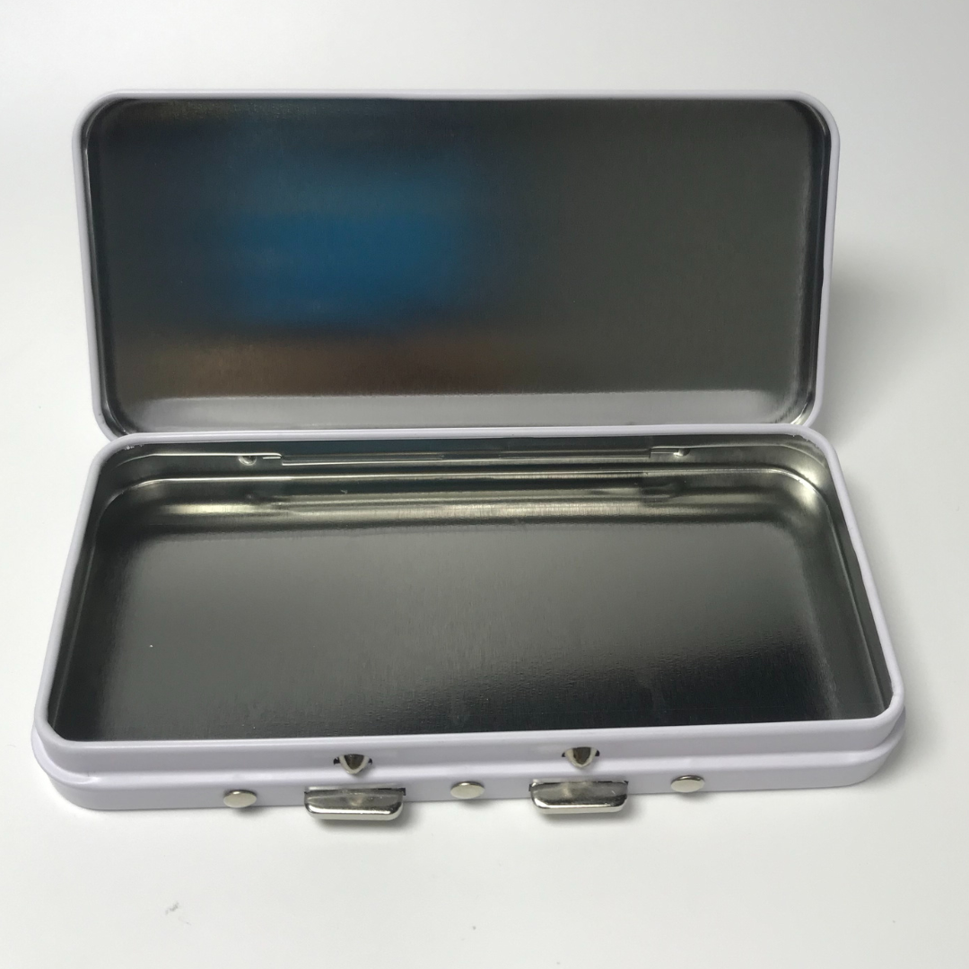 Versatile White Hinged-Lid Tin Box for Edibles & Joints - 120mm x 58mm - White Tin